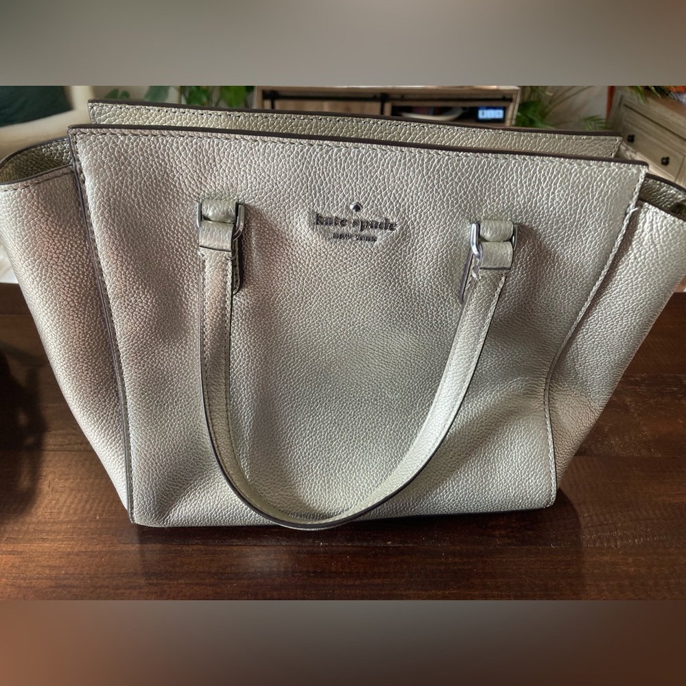 Kate spade Jackson crossbody metallic silver pebbled leather satchel purse bag